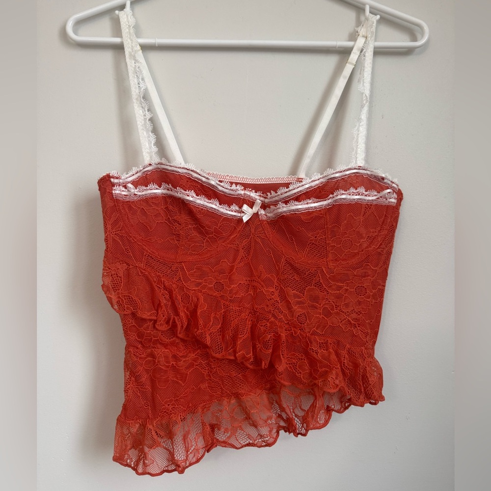 UO Out from Under x Wild Lovers Lace Cami corset top terracotta and White - Picture 2 of 5